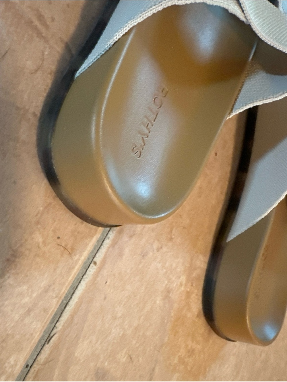 Rothy's Cream Double-Band Slide Sandals with Gold Buckles - Picture 6 of 8